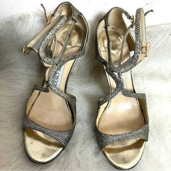 Jimmy Choo Lang Wavy Strappy Clasp Heel Sandals