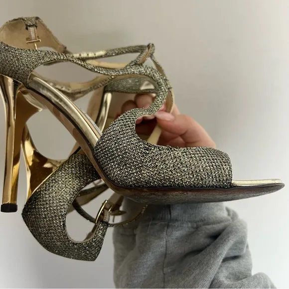 Jimmy Choo Lang Wavy Strappy Clasp Heel Sandals