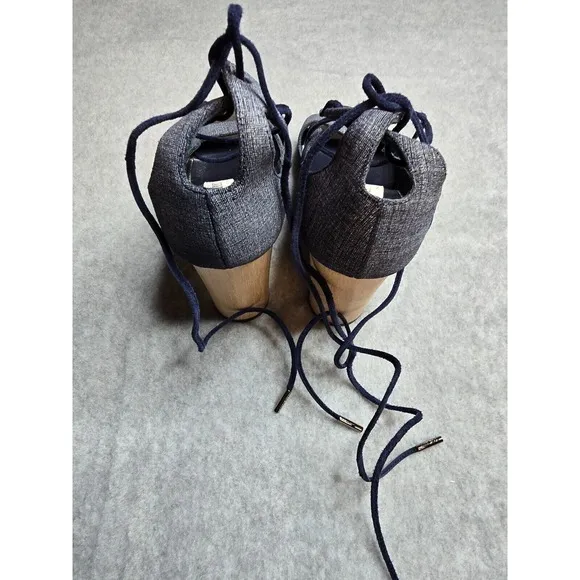 Jimmy Choo Vernie Sandals 6.5 Denim Blue Leather Strappy Wood Block Heel