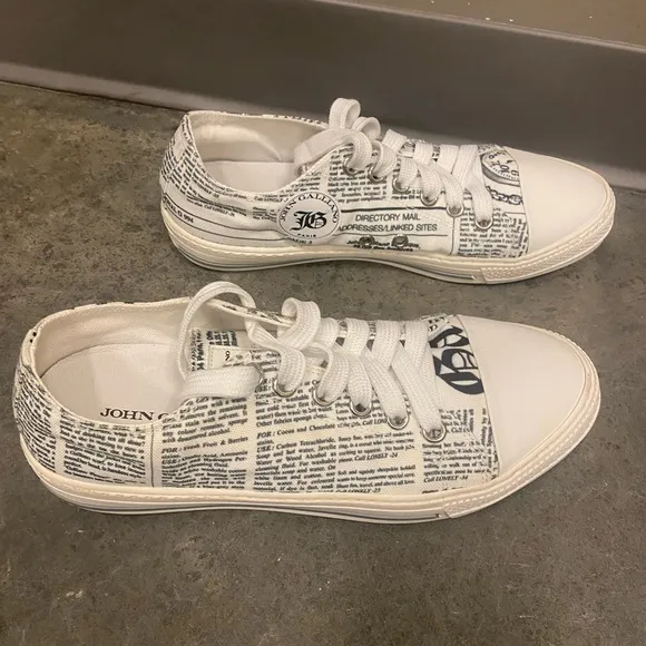 John Galliano ( newspaper print ) white low sneakers | Size 10