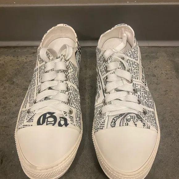 John Galliano ( newspaper print ) white low sneakers | Size 10