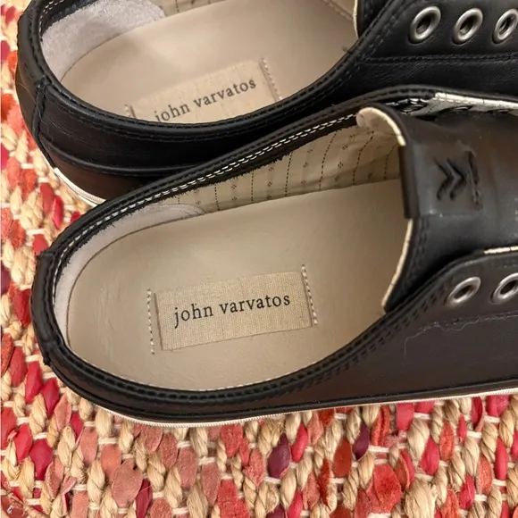 John Varvatos Black Leather Laceless Slip-Ons