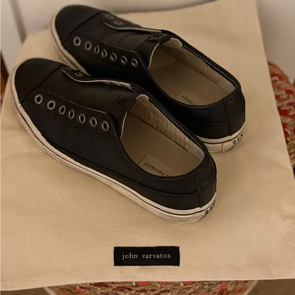 John Varvatos Black Leather Laceless Slip-Ons