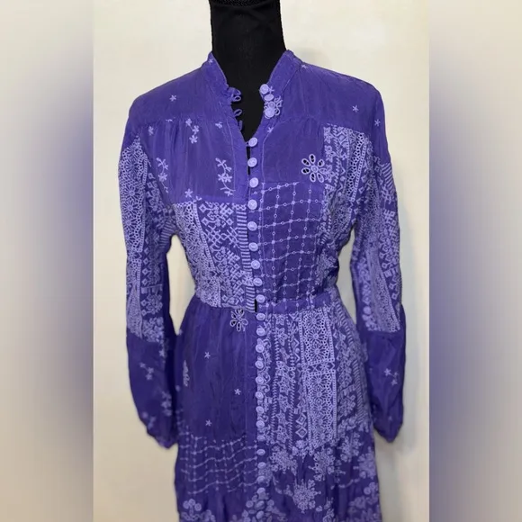 Johnny Was Lexan Embroidered size Med Button-Down Slip Dress Boho Chic in purple