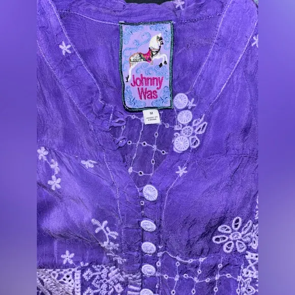 Johnny Was Lexan Embroidered size Med Button-Down Slip Dress Boho Chic in purple