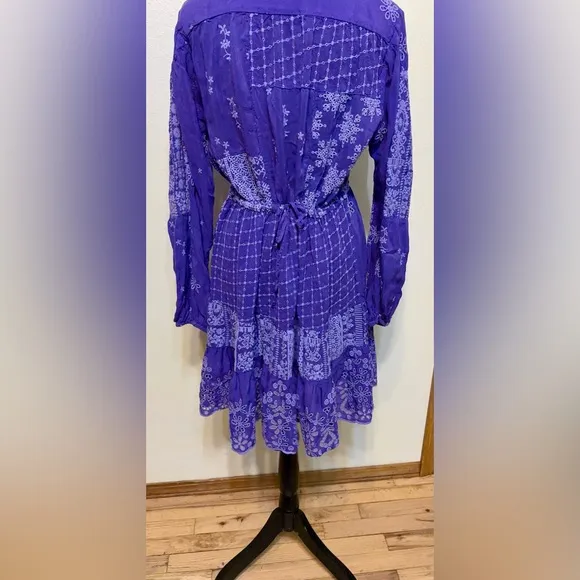 Johnny Was Lexan Embroidered size Med Button-Down Slip Dress Boho Chic in purple