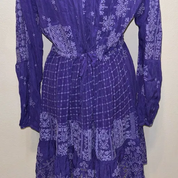 Johnny Was Lexan Embroidered size Med Button-Down Slip Dress Boho Chic in purple
