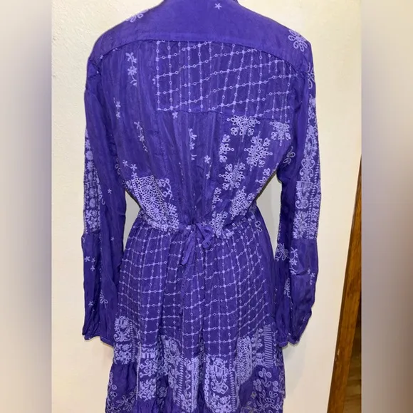 Johnny Was Lexan Embroidered size Med Button-Down Slip Dress Boho Chic in purple