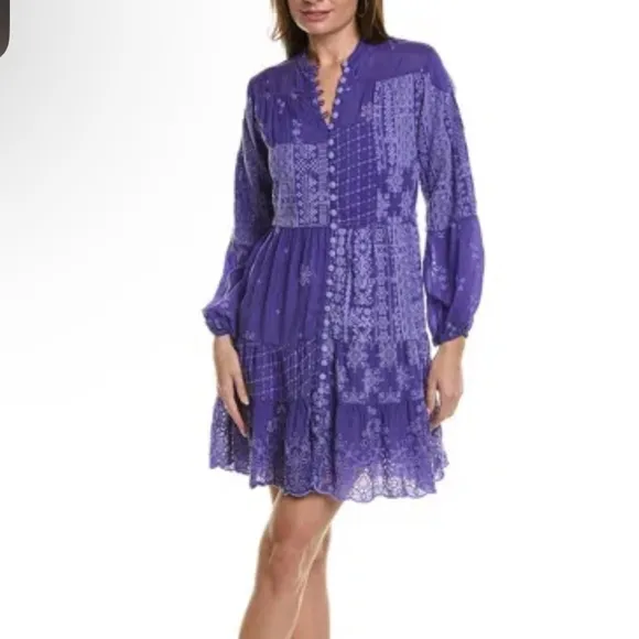 Johnny Was Lexan Embroidered size Med Button-Down Slip Dress Boho Chic in purple