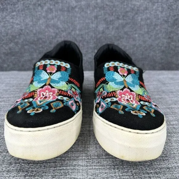 Johnny Was‎ Vinny Butterfly Loafers Womens Sz 9 Black Multi Embroidered Slip On