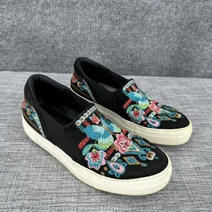 Johnny Was‎ Vinny Butterfly Loafers Womens Sz 9 Black Multi Embroidered Slip On