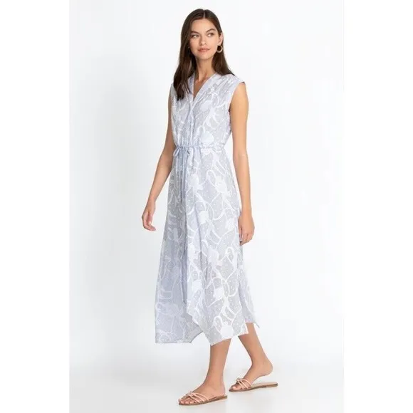 Johnny Was Women’s Flore Seersucker Asymmetrical Embroidered Cotton Dress Sz XL