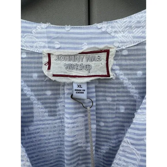 Johnny Was Women’s Flore Seersucker Asymmetrical Embroidered Cotton Dress Sz XL