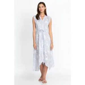 Johnny Was Women’s Flore Seersucker Asymmetrical Embroidered Cotton Dress Sz XL