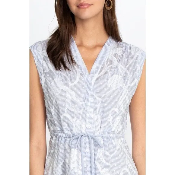 Johnny Was Women’s Flore Seersucker Asymmetrical Embroidered Cotton Dress Sz XL