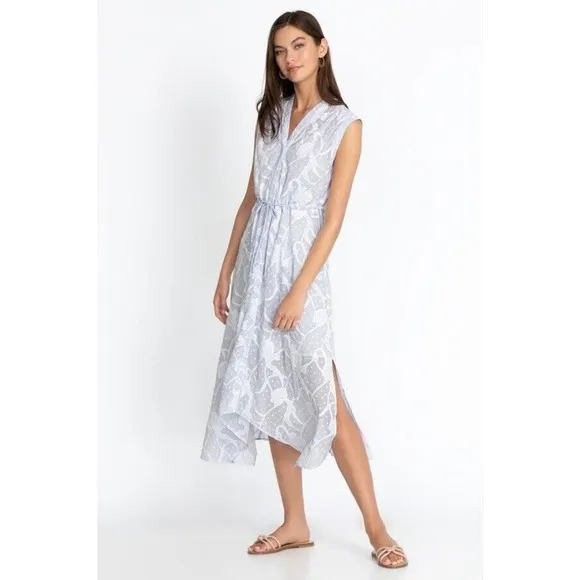 Johnny Was Women’s Flore Seersucker Asymmetrical Embroidered Cotton Dress Sz XL