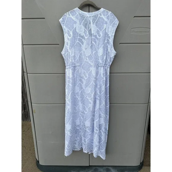 Johnny Was Women’s Flore Seersucker Asymmetrical Embroidered Cotton Dress Sz XL