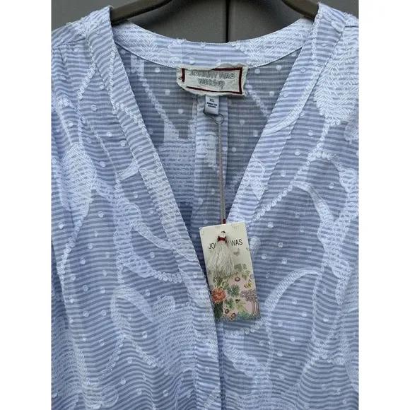 Johnny Was Women’s Flore Seersucker Asymmetrical Embroidered Cotton Dress Sz XL