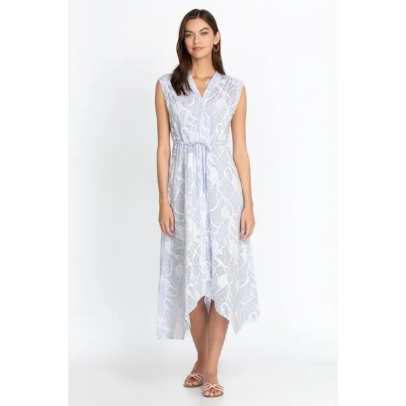 Johnny Was Women’s Flore Seersucker Asymmetrical Embroidered Cotton Dress Sz XL