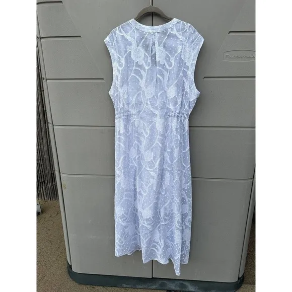 Johnny Was Women’s Flore Seersucker Asymmetrical Embroidered Cotton Dress Sz XL