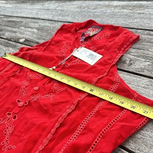 Johnny Was Rhodes Embroidered Sleeveless‎ Shift Dress Scarlet Red Size large MWT