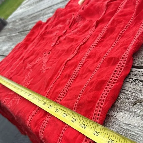 Johnny Was Rhodes Embroidered Sleeveless‎ Shift Dress Scarlet Red Size large MWT