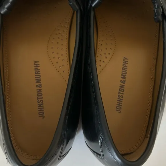 Johnston &amp; Murphy Black Leather Tassel Kiltie Slip On Loafers Size 9.5 M