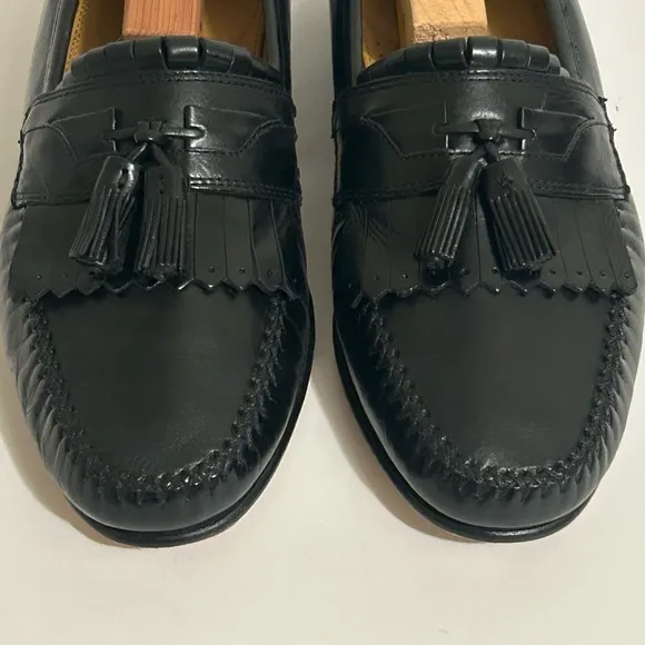Johnston &amp; Murphy Black Leather Tassel Kiltie Slip On Loafers Size 9.5 M