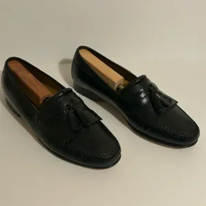 Johnston &amp; Murphy Black Leather Tassel Kiltie Slip On Loafers Size 9.5 M