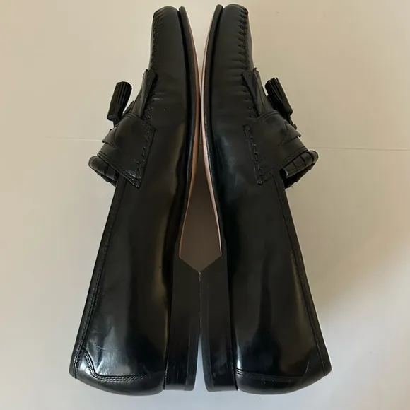 Johnston &amp; Murphy Black Leather Tassel Kiltie Slip On Loafers Size 9.5 M