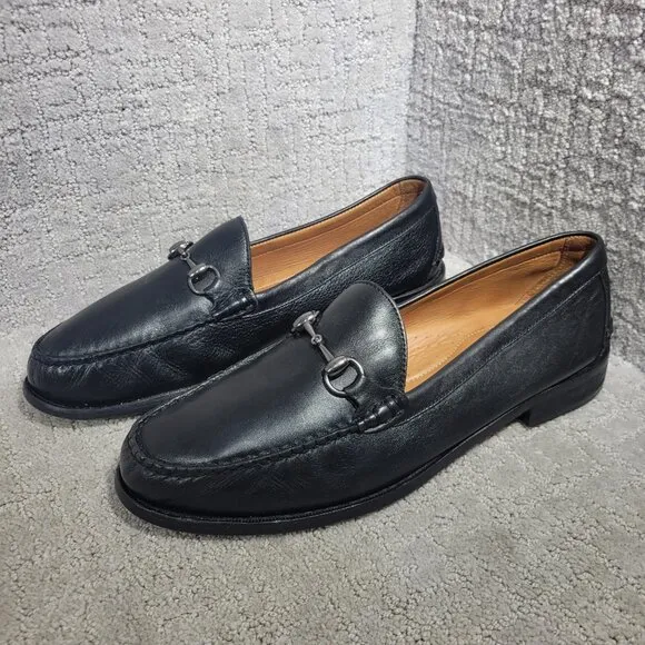 Johnston &amp; Murphy Halstead Bit Mens Size 13M Black Leather Slip On Mocs Loafers