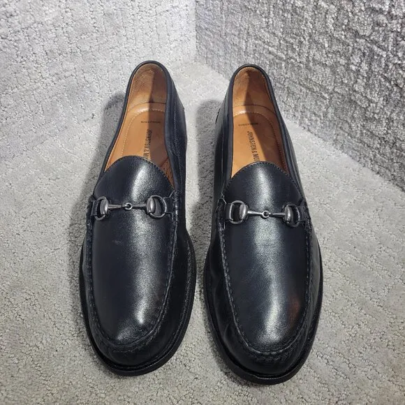 Johnston &amp; Murphy Halstead Bit Mens Size 13M Black Leather Slip On Mocs Loafers
