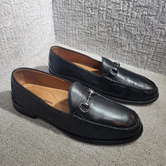 Johnston &amp; Murphy Halstead Bit Mens Size 13M Black Leather Slip On Mocs Loafers
