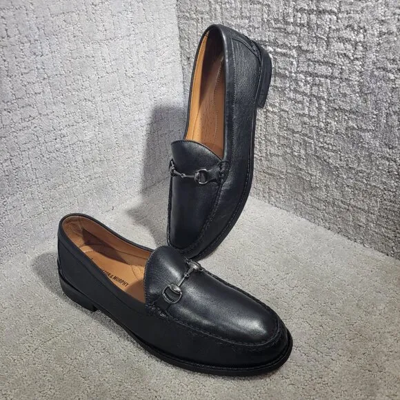 Johnston &amp; Murphy Halstead Bit Mens Size 13M Black Leather Slip On Mocs Loafers