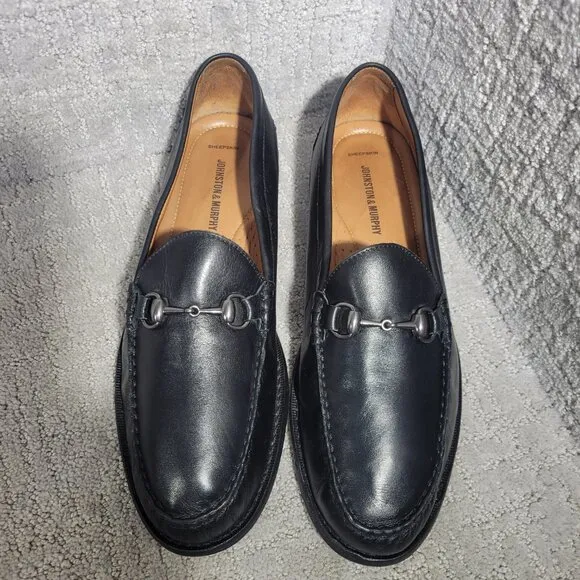 Johnston &amp; Murphy Halstead Bit Mens Size 13M Black Leather Slip On Mocs Loafers
