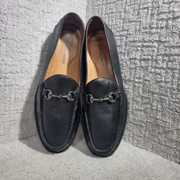 Johnston &amp; Murphy Halstead Bit Mens Size 13M Black Leather Slip On Mocs Loafers