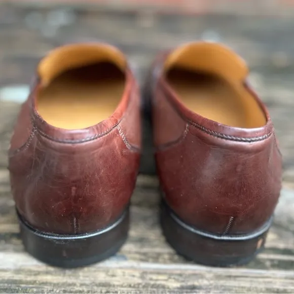 Johnston &amp; Murphy Handcrafted Brown Leather Tassel Slip On Loafers Dress Shoes