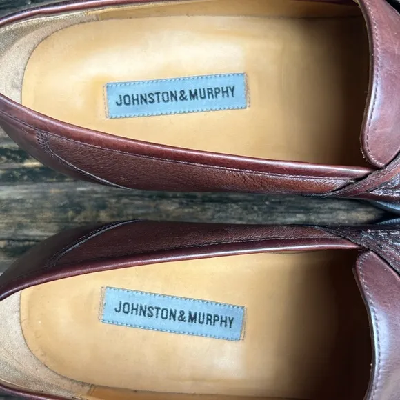 Johnston &amp; Murphy Handcrafted Brown Leather Tassel Slip On Loafers Dress Shoes