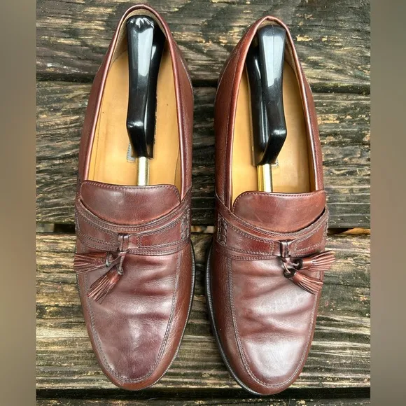 Johnston &amp; Murphy Handcrafted Brown Leather Tassel Slip On Loafers Dress Shoes