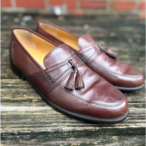 Johnston &amp; Murphy Handcrafted Brown Leather Tassel Slip On Loafers Dress Shoes