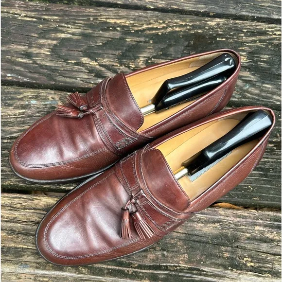Johnston &amp; Murphy Handcrafted Brown Leather Tassel Slip On Loafers Dress Shoes