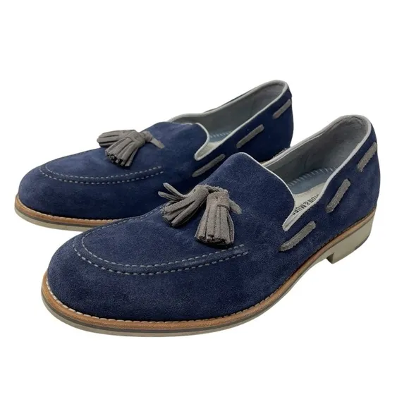 Johnston &amp; Murphy Men’s Size 9 Blue Suede Slip On Tassels Flat Loafers Ellington