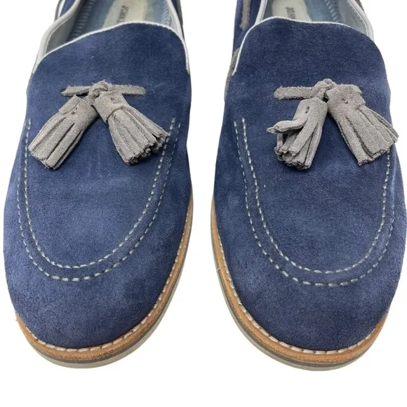 Johnston &amp; Murphy Men’s Size 9 Blue Suede Slip On Tassels Flat Loafers Ellington