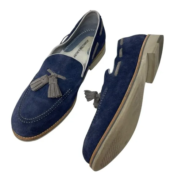 Johnston &amp; Murphy Men’s Size 9 Blue Suede Slip On Tassels Flat Loafers Ellington