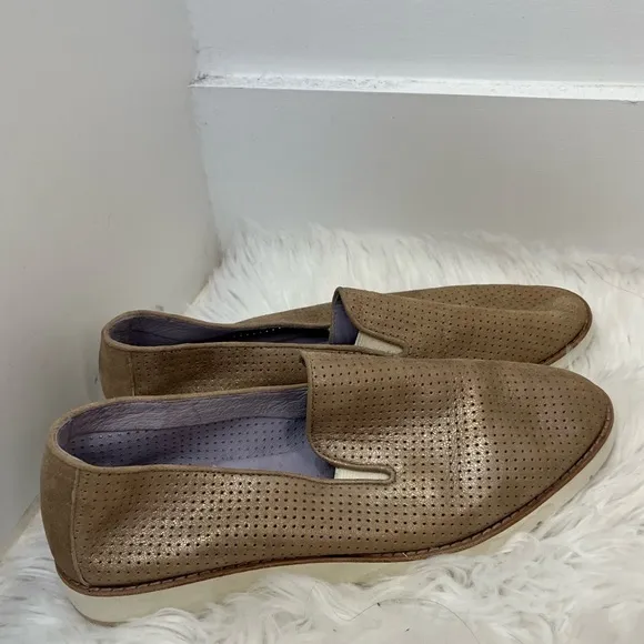 Johnston &amp; Murphy Paulette Suede Slip On Sneakers Loafers Metallic Gold …