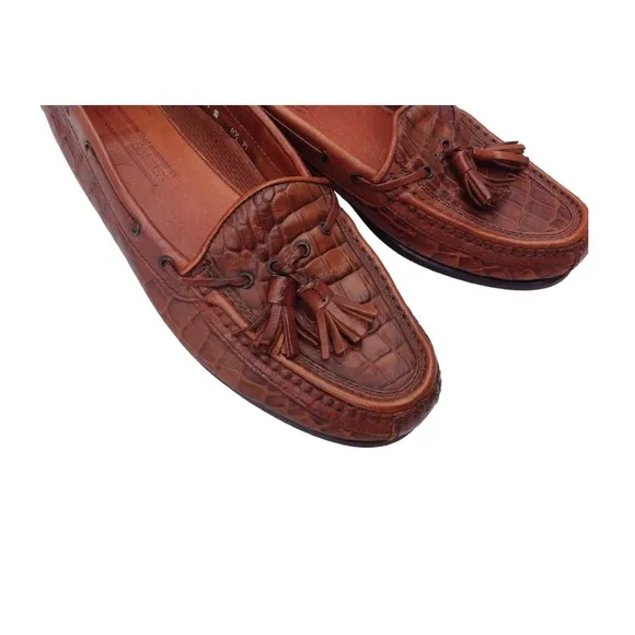 Johnston &amp; Murphy Sz 8.5 Brown Leather Men's Croc Loafers Tassels Italy Slip ons