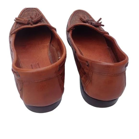 Johnston &amp; Murphy Sz 8.5 Brown Leather Men's Croc Loafers Tassels Italy Slip ons