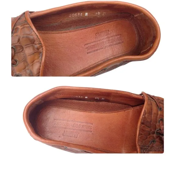 Johnston &amp; Murphy Sz 8.5 Brown Leather Men's Croc Loafers Tassels Italy Slip ons