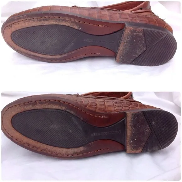 Johnston &amp; Murphy Sz 8.5 Brown Leather Men's Croc Loafers Tassels Italy Slip ons