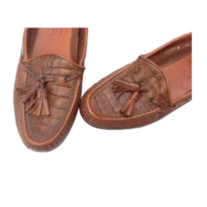 Johnston &amp; Murphy Sz 8.5 Brown Leather Men's Croc Loafers Tassels Italy Slip ons